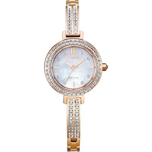 Citizen Crystal Eco Women's White 3 Hand Eco-Drive Watch 25MM EM0863-53D - Picture 1 of 4